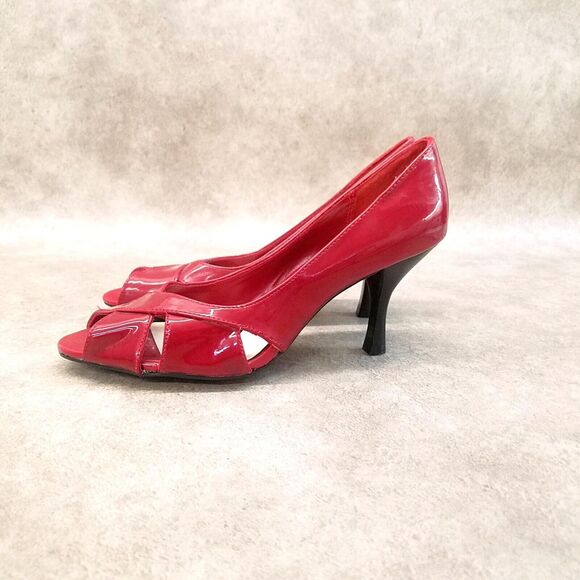 Apt. 9 Womens Kendal Size 7 Red Slip On Peep Toe Patent Heel Pumps - Picture 4 of 9